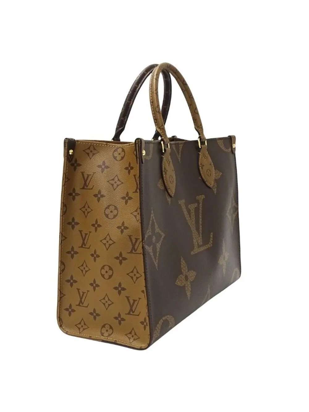 Louis Vuitton Monogram Giant Reverse Tote Shoulder Bag 2-Way On The Go MM Brown